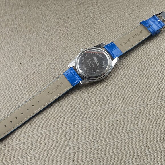 Manhattan by Croton Women Watch Crystal Accent Blue Leather Band Wrist Watch - Picture 9 of 11